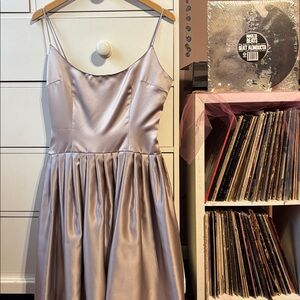 Vintage 90s Designer Satin Dress Iconic Tulle 6 Gray USA Mini Party Cocktail S M